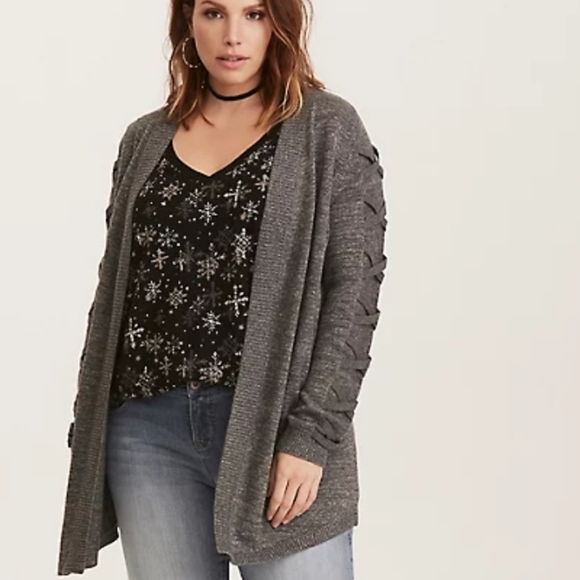 torrid Sweaters - Torrid Lace Up Sleeve Open Front Cardigan sweater